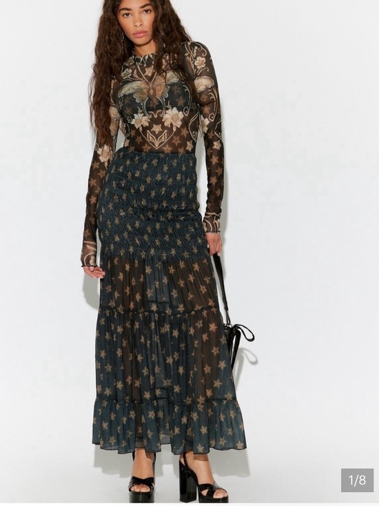 Free People Dresses & Skirts - Free People Stargazer Black Maxi dress with Gold Star Print